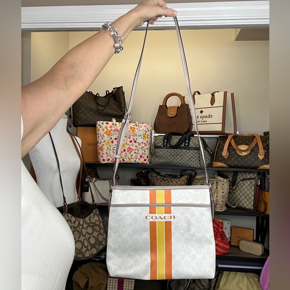 Coach Handbags - Coach Varsity Stripe Crossbody Bag F38402 Cream Orange Yellow Swingpack 2018